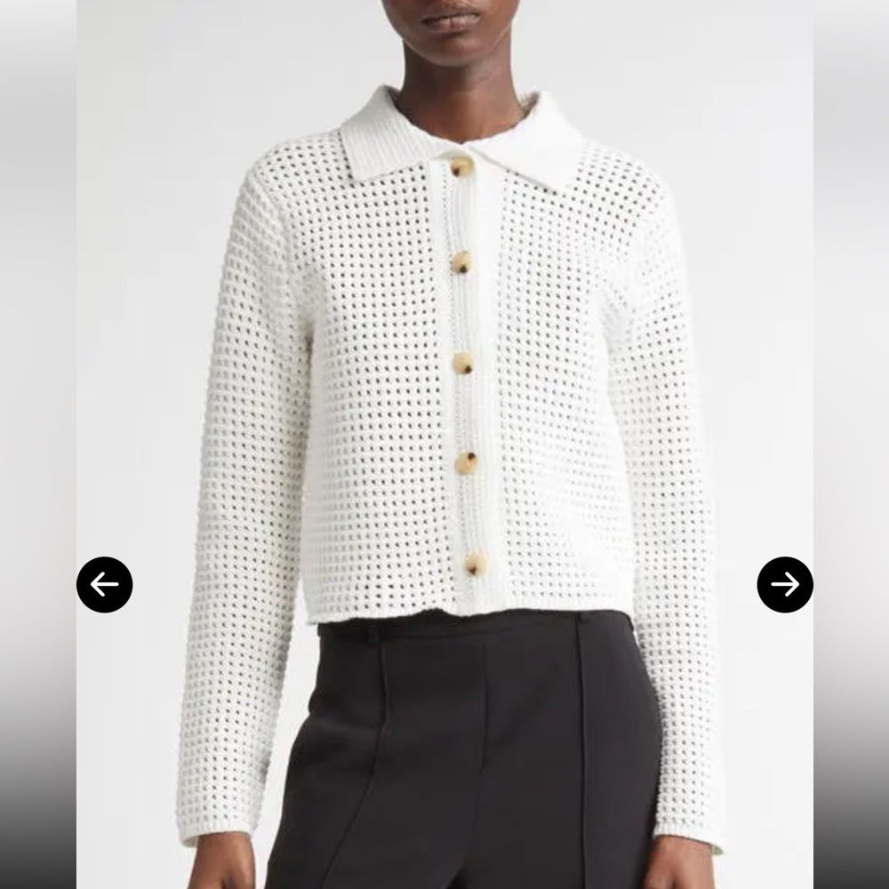 NWT Vince block Stitch Cardigan Sweater Jacket Crochet Button-Up Collared - Picture 1 of 7